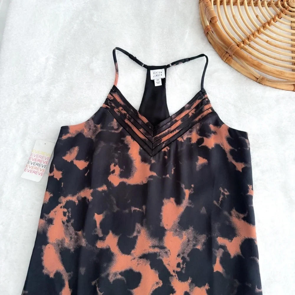 Evereve Peyton Jensen Willa Shift Midi Dress Tie Dye Black Coral NEW